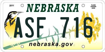 NE license plate ASF716