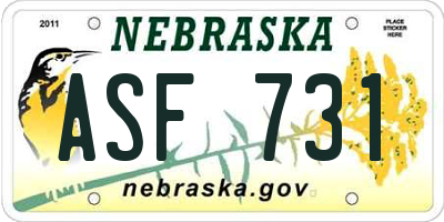NE license plate ASF731