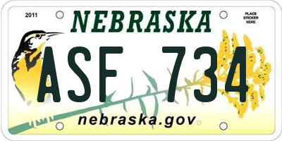 NE license plate ASF734