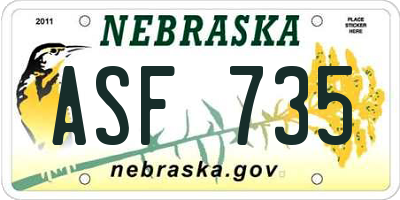 NE license plate ASF735