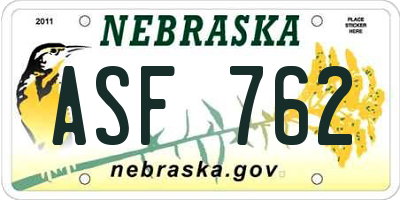 NE license plate ASF762