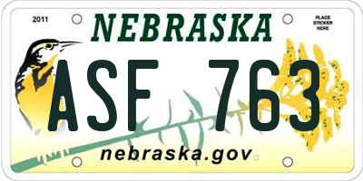 NE license plate ASF763