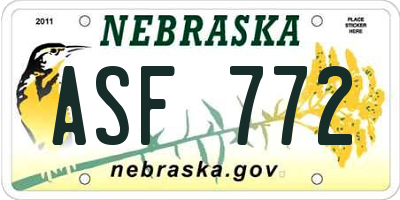 NE license plate ASF772