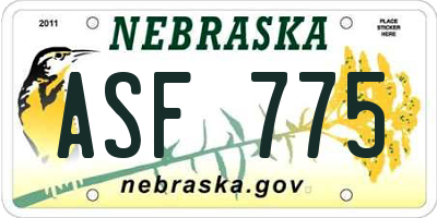 NE license plate ASF775