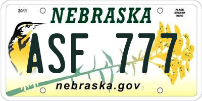 NE license plate ASF777