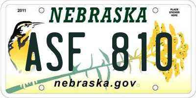 NE license plate ASF810