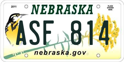 NE license plate ASF814