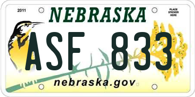 NE license plate ASF833