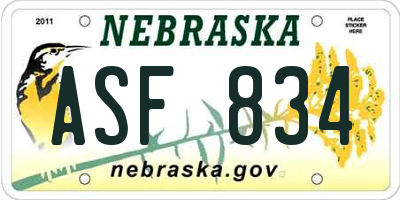 NE license plate ASF834