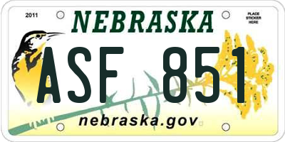 NE license plate ASF851
