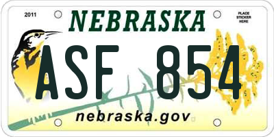 NE license plate ASF854