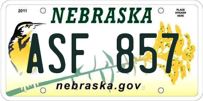 NE license plate ASF857