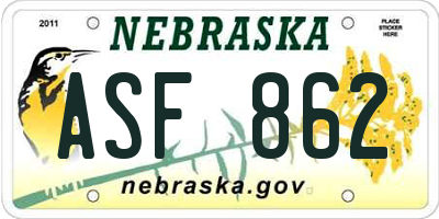 NE license plate ASF862