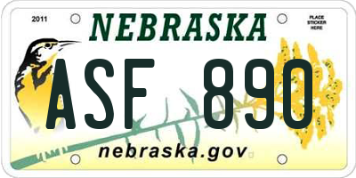 NE license plate ASF890