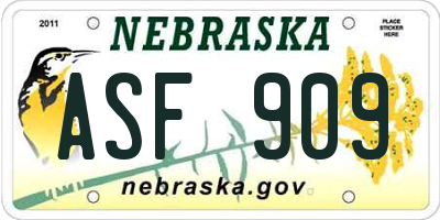 NE license plate ASF909