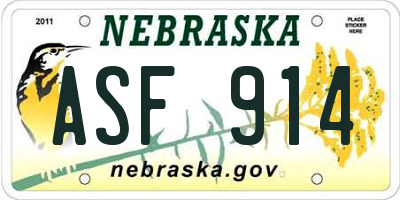 NE license plate ASF914