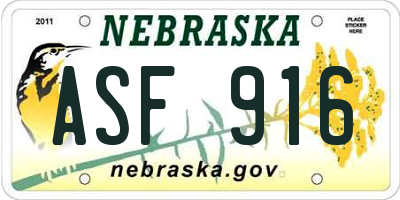 NE license plate ASF916