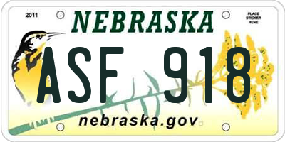 NE license plate ASF918