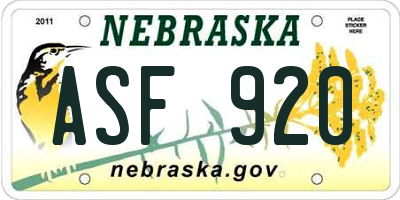 NE license plate ASF920
