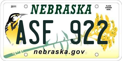 NE license plate ASF922