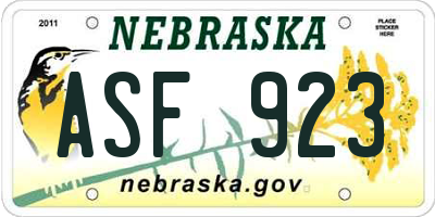 NE license plate ASF923