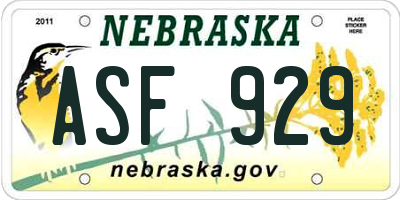 NE license plate ASF929