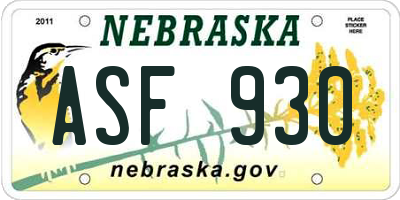 NE license plate ASF930