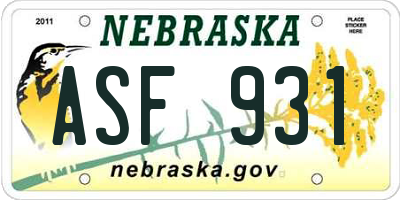 NE license plate ASF931