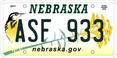 NE license plate ASF933