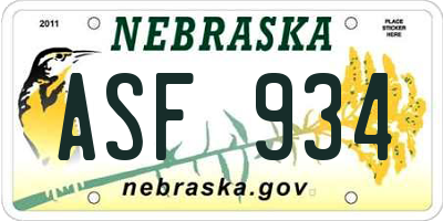 NE license plate ASF934