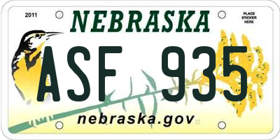 NE license plate ASF935