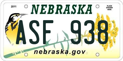 NE license plate ASF938