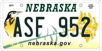 NE license plate ASF952