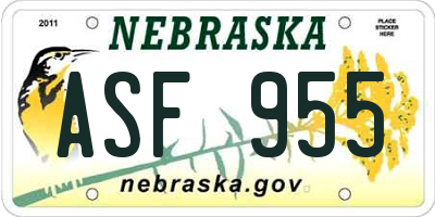 NE license plate ASF955