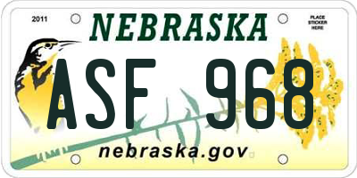 NE license plate ASF968