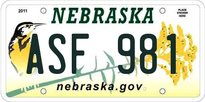 NE license plate ASF981