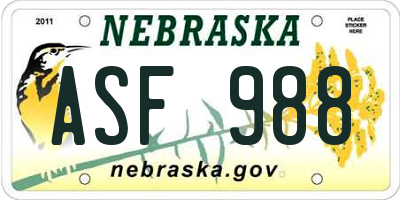 NE license plate ASF988