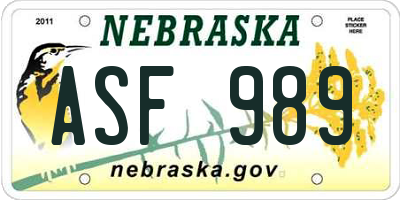 NE license plate ASF989