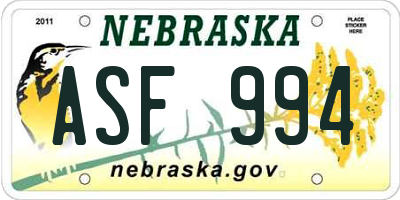 NE license plate ASF994
