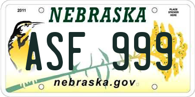 NE license plate ASF999