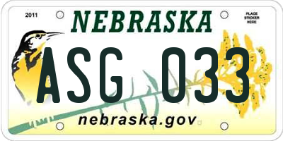 NE license plate ASG033