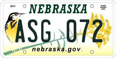 NE license plate ASG072