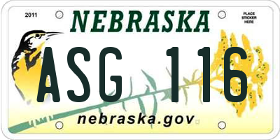 NE license plate ASG116