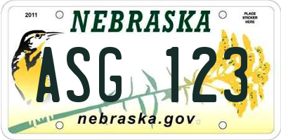 NE license plate ASG123