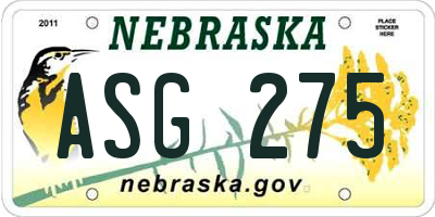 NE license plate ASG275