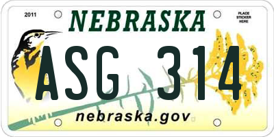 NE license plate ASG314