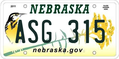 NE license plate ASG315
