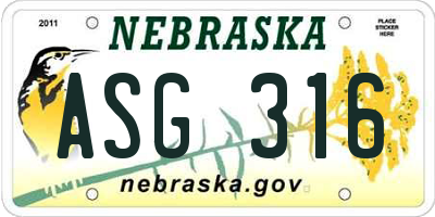 NE license plate ASG316