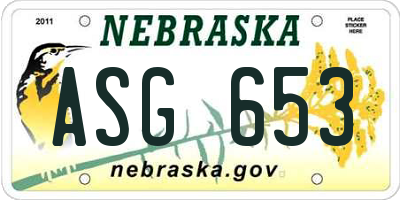 NE license plate ASG653