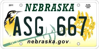 NE license plate ASG667